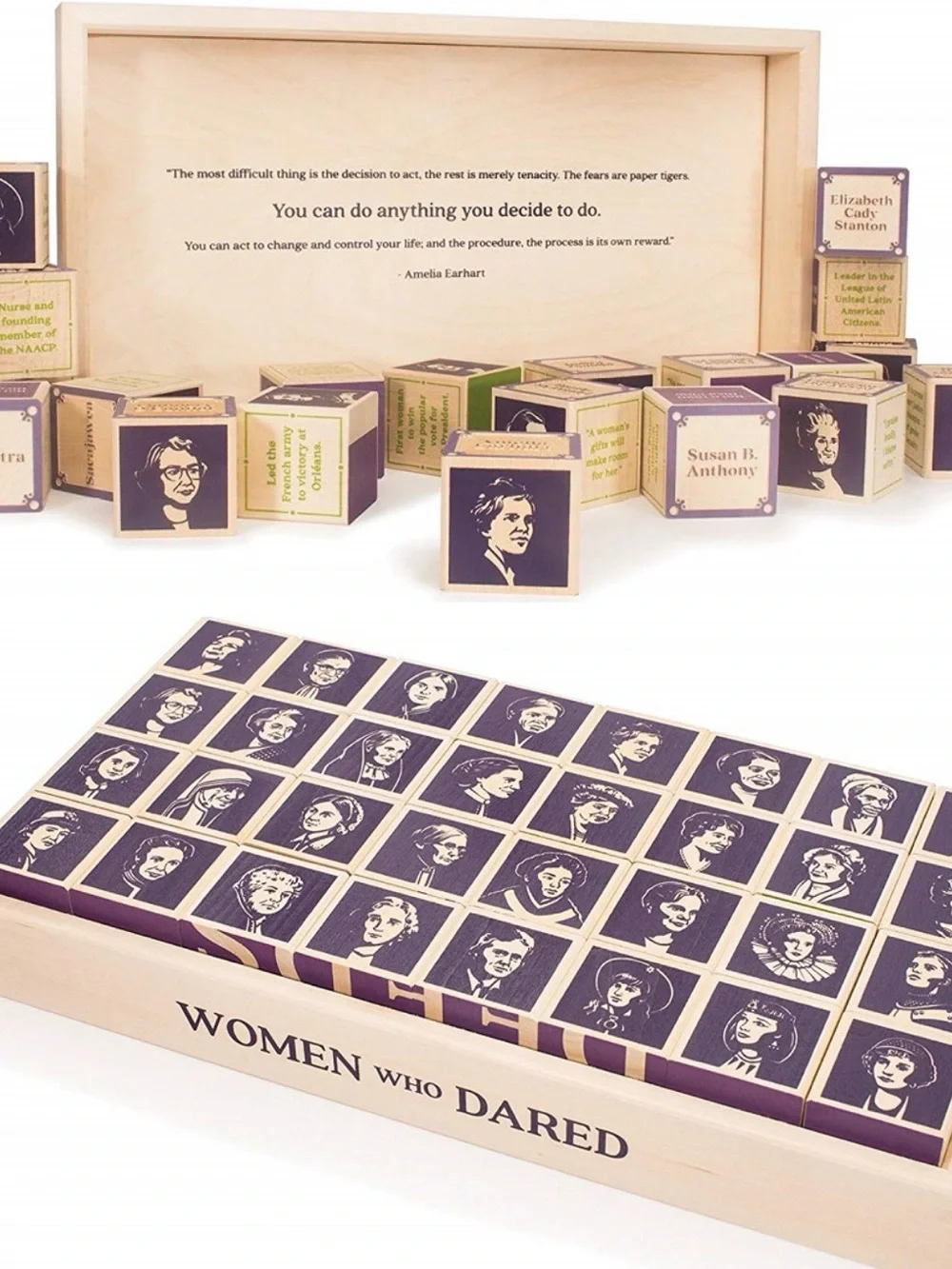 Historic Women Wooden Blocks Set - Purple & Natural